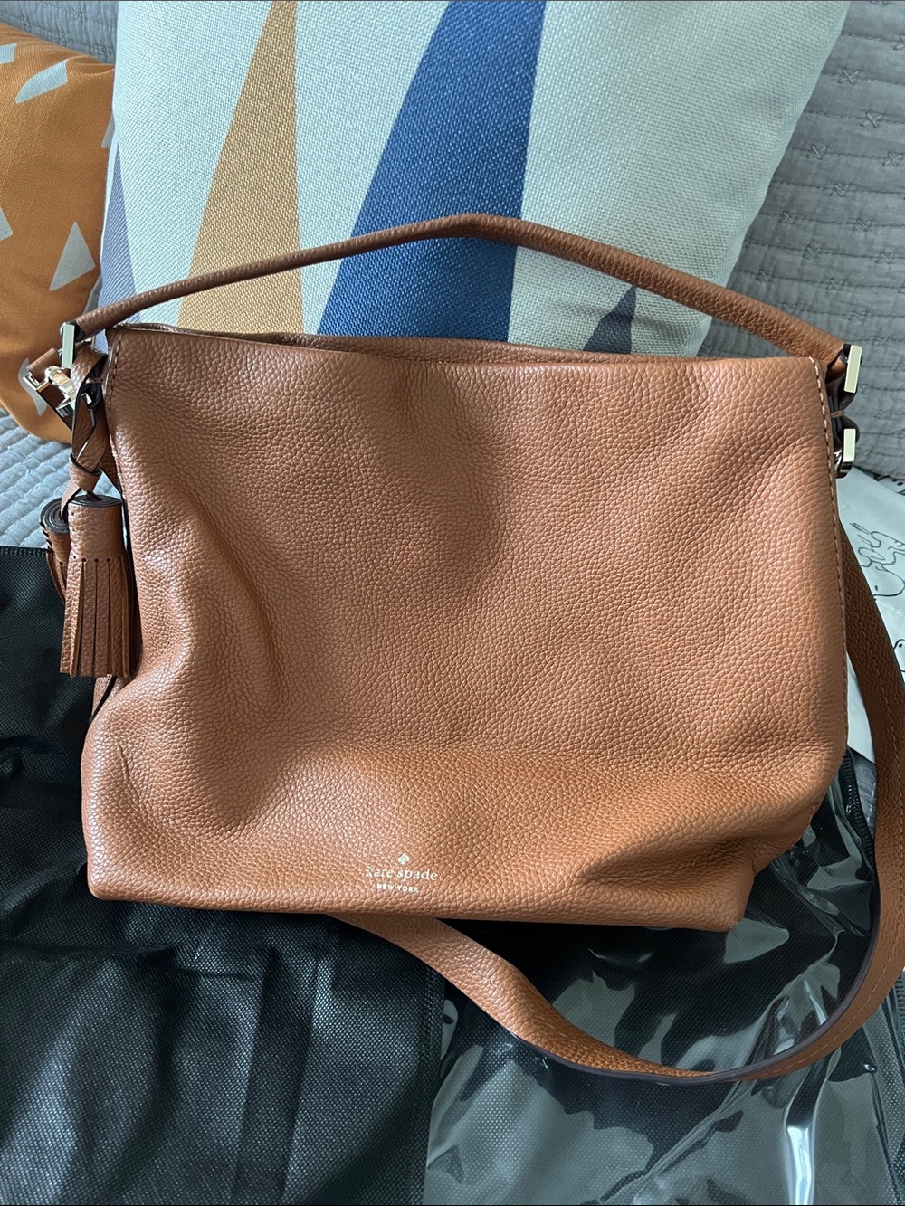 ♠️ kate spade Chestnut Brown Cognac Pebbled Leather Shoulder Bag